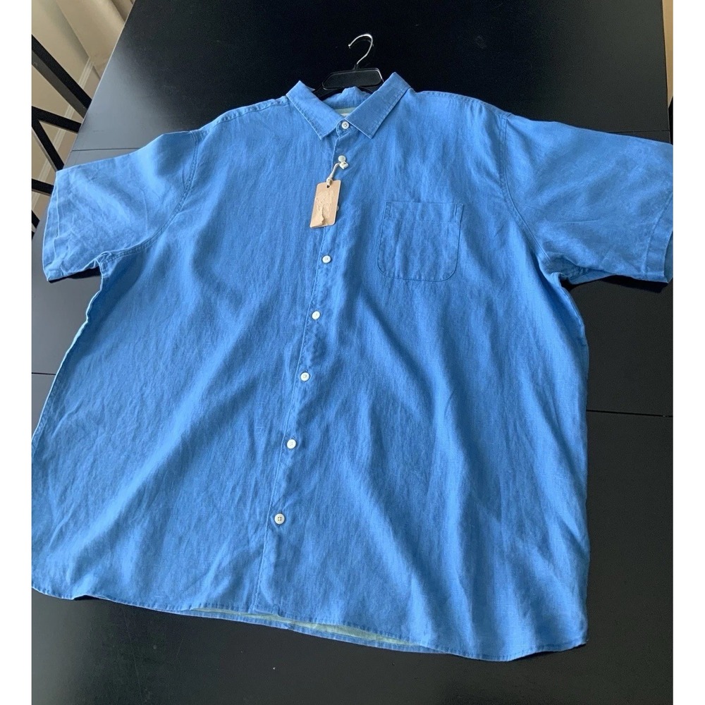 Caribbean Isle Sands Linen Blue Shirt 2XB Short Sleeve Big Man NWT